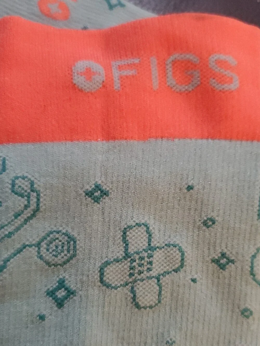Figs Unisex Athletic Crew Socks in Light Teal with Coral Accents